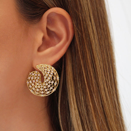 Brinco Selena Zircônias Folheado a Ouro 18k - Piuka