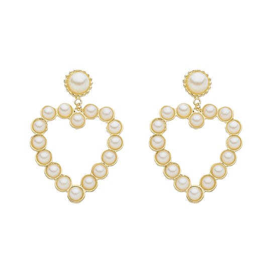 Brinco de Coração Luna Pérolas Folheado a Ouro 18k