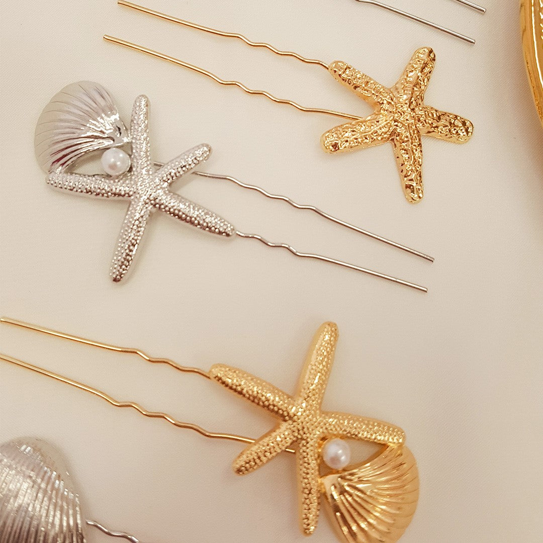 Grampo Pérola Estrela Concha Prata