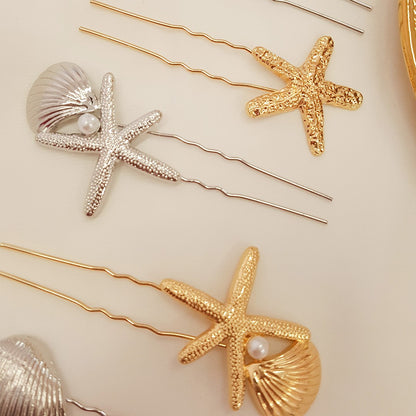 Grampo Pérola Estrela Concha Prata