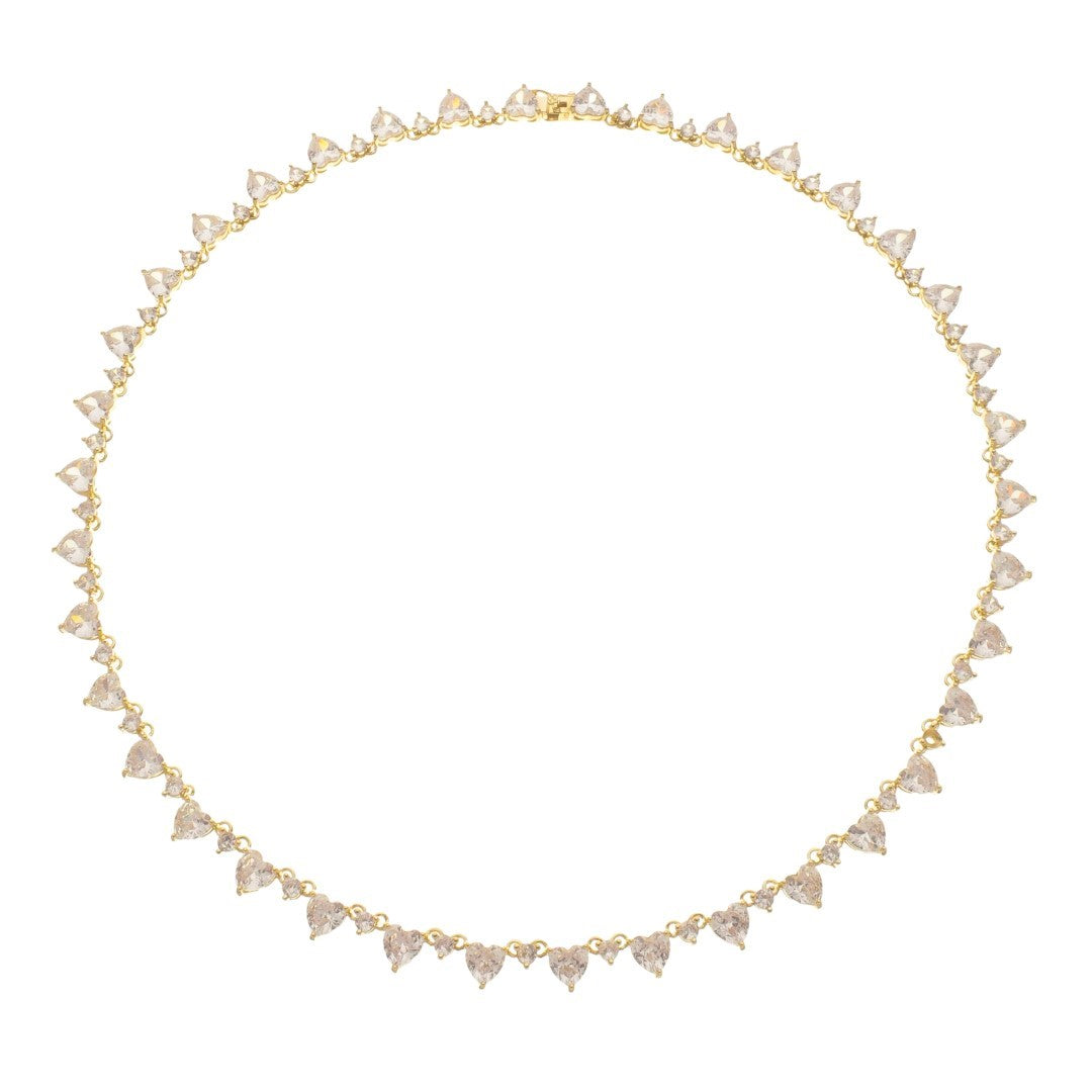 Colar Riviera Helena Coração Zircônias Folheado a Ouro 18k