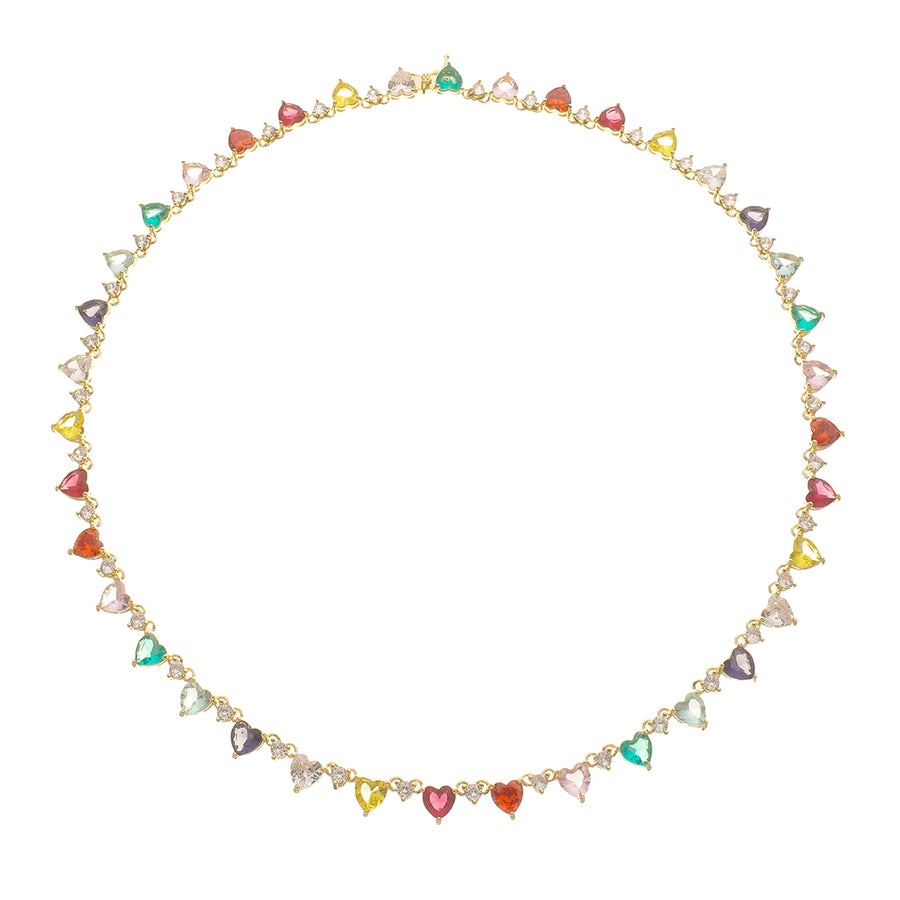 Colar Riviera Helena Coração Zircônias Coloridas Folheado a Ouro 18k
