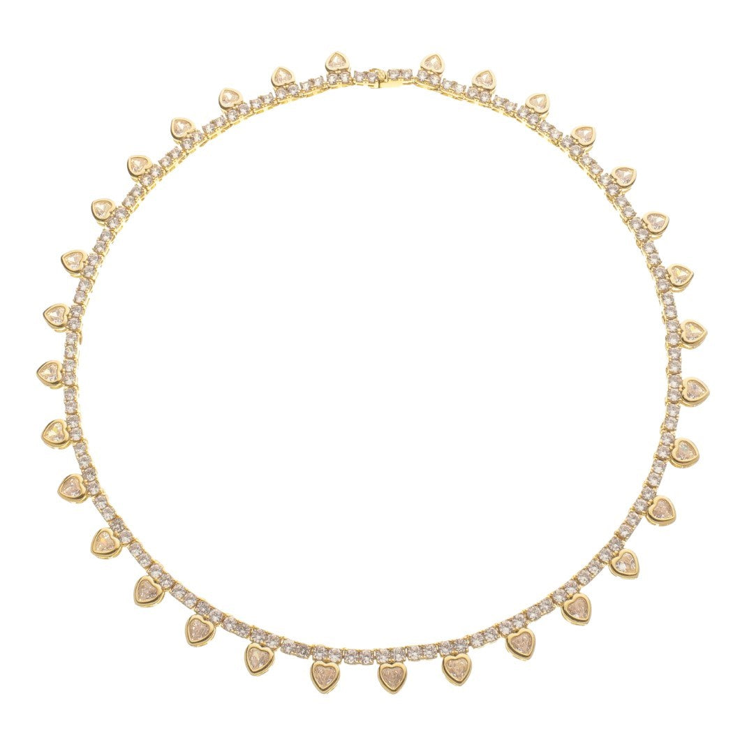 Colar Riviera Elisa Coração Zircônia Folheado a Ouro 18k