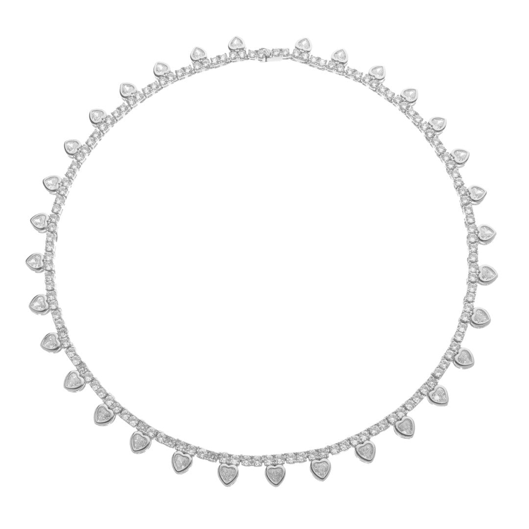 Colar Riviera Elisa Coração Zircônia Folheado em Ródio Branco