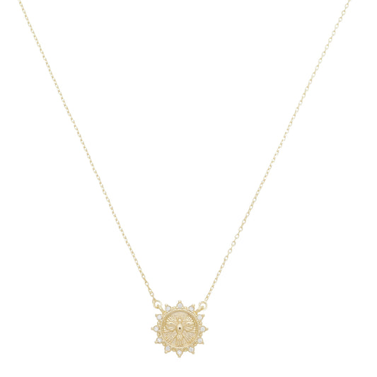 Colar Mini Medalha Espírito Santo Zircônias Folheado a Ouro 18k