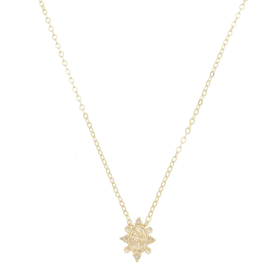 Colar Mini Medalha Nossa Senhora do Carmo Zircônias Folheado a Ouro 18k
