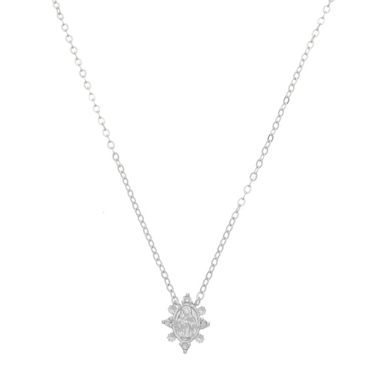 Colar Mini Medalha Nossa Senhora do Carmo Zircônias Folheado em Ródio Branco