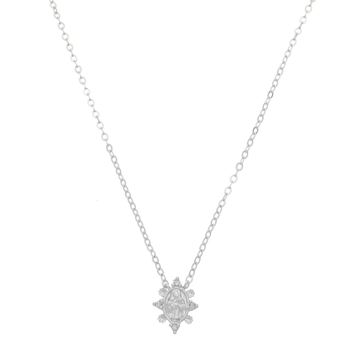Colar Mini Medalha Nossa Senhora do Carmo Zircônias Folheado em Ródio Branco
