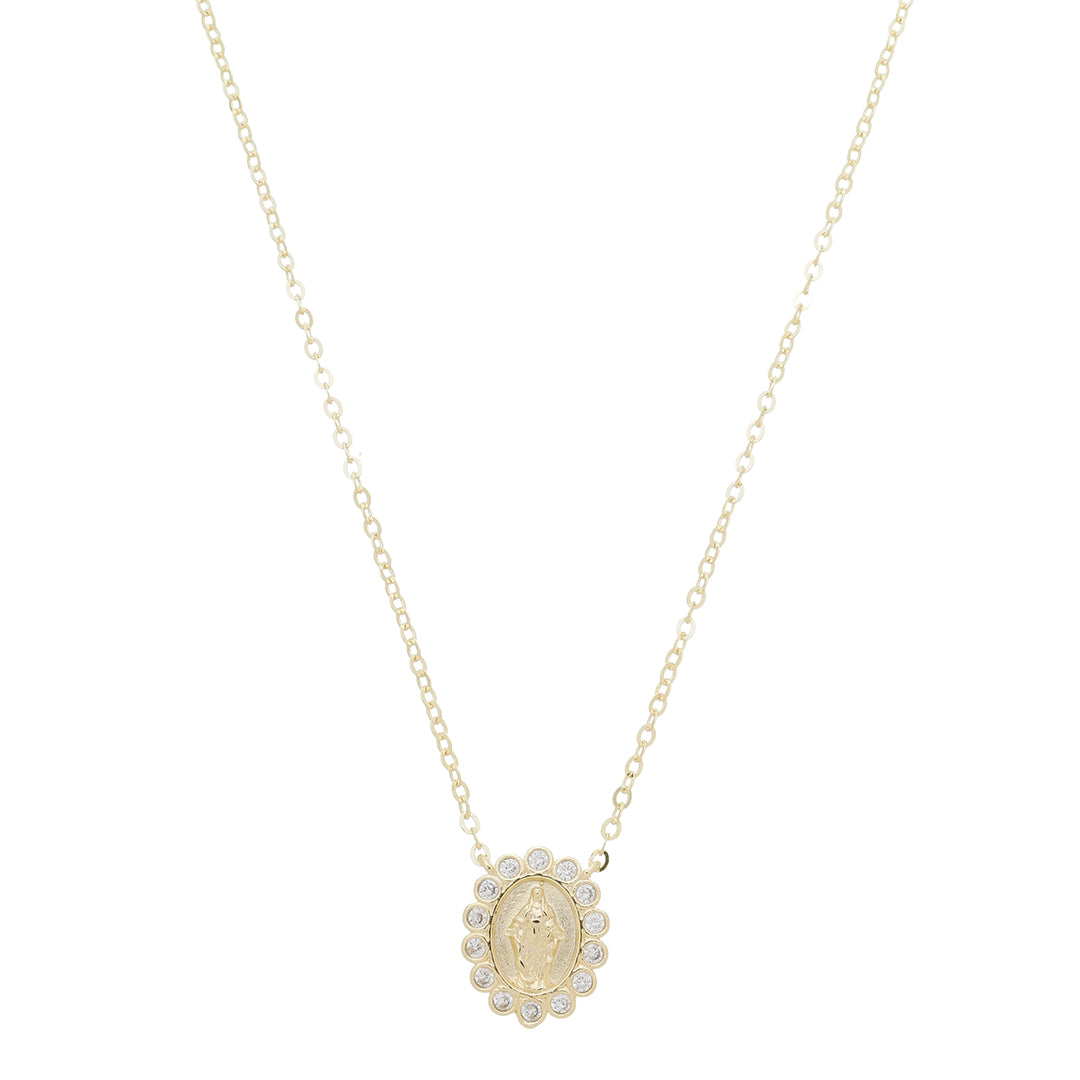 Colar Mini Medalha Nossa Senhora das Graças Zircônias Folheada a Ouro 18k