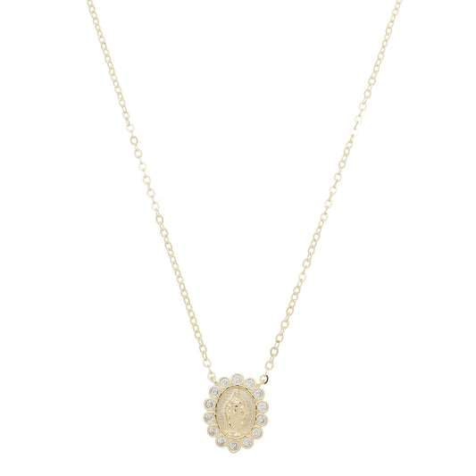 Colar Mini Medalha Nossa Senhora das Graças Zircônias Folheada a Ouro 18k