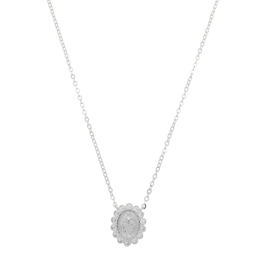 Colar Mini Medalha Nossa Senhora das Graças Zircônias Folheada em Ródio Branco