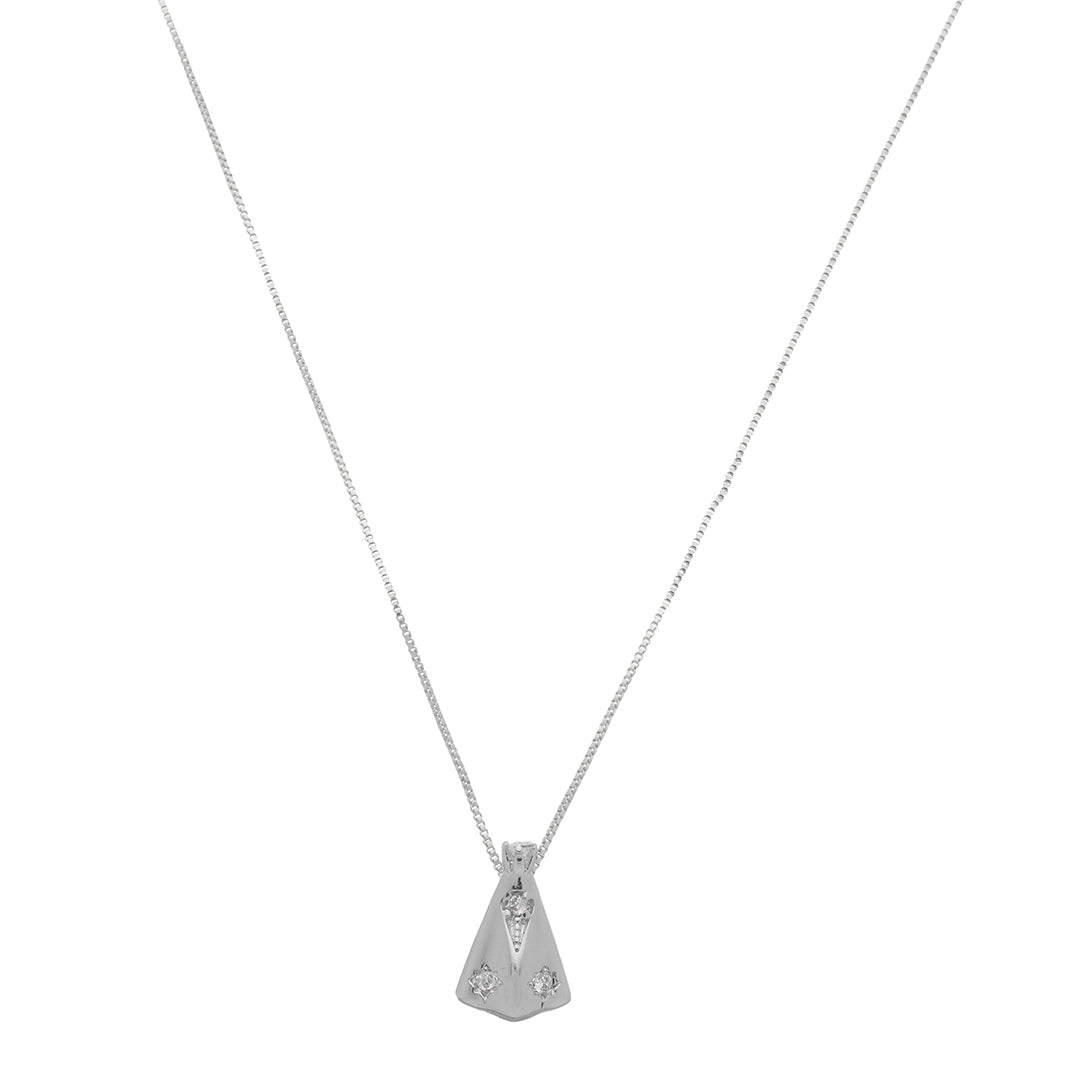 Colar Nossa Senhora Aparecida Zircônias Folheado em Ródio Branco