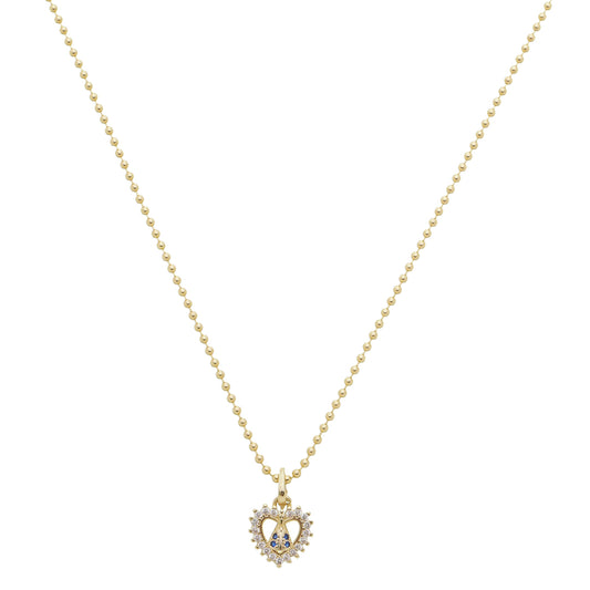 Colar Coração Nossa Senhora Aparecida Zircônias Safira Folheado a Ouro 18k