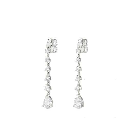 Brinco Cecília Gota Fio Ponto de Luz Zircônias Folheado em Ródio Branco