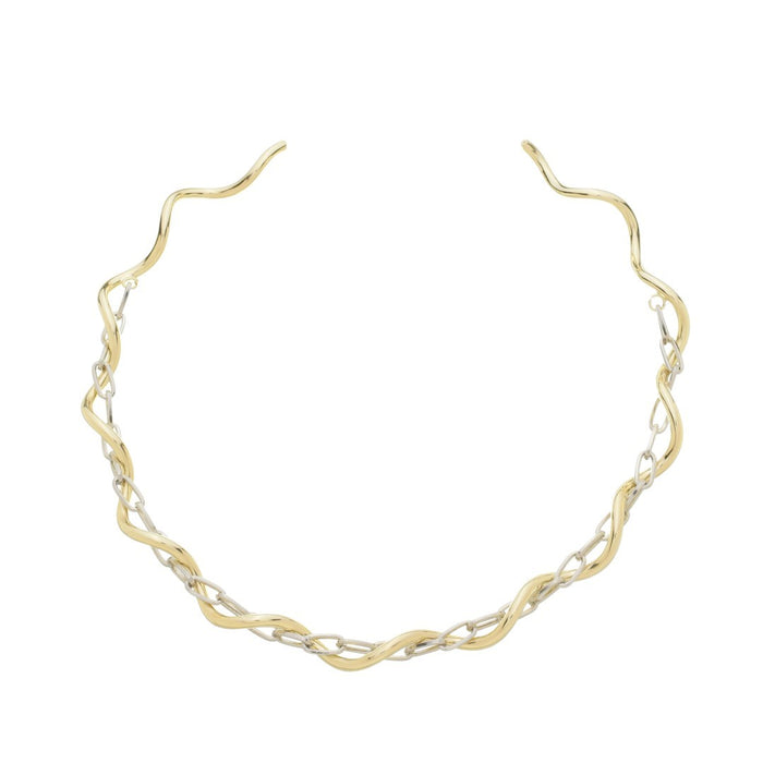 Gargantilha Torcida Elos Hanna Folheado a Ouro e Ródio Branco