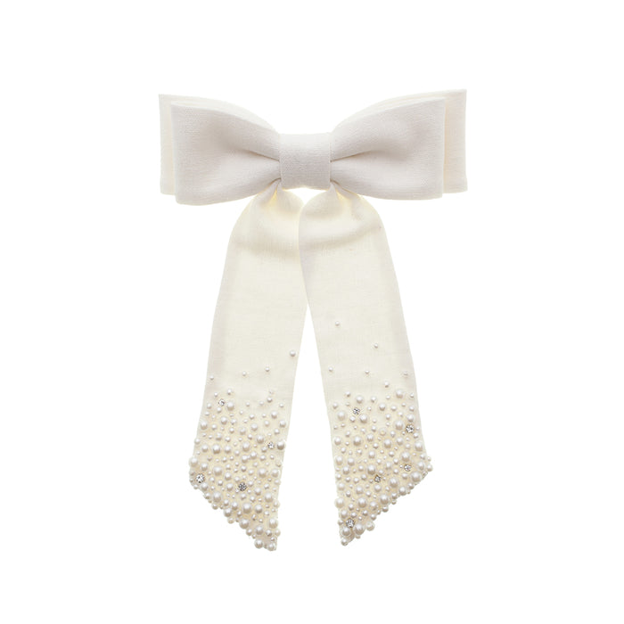 Laço de Cabelo Roberta Linho Off White Bordado de Pérolas