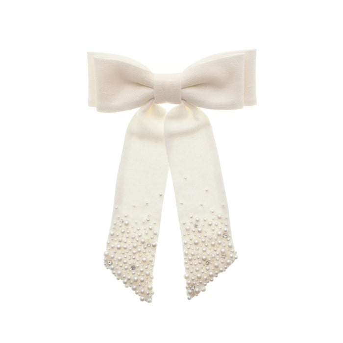 Laço de Cabelo Roberta Linho Off White Bordado de Pérolas