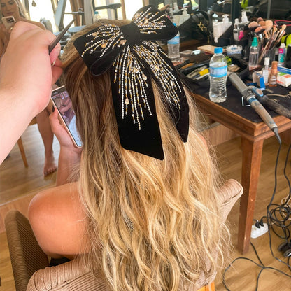Laço de Cabelo Rachel Veludo Alemão Bordado Gold Silver