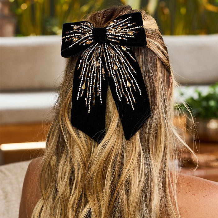 Laço de Cabelo Rachel Veludo Alemão Bordado Gold Silver