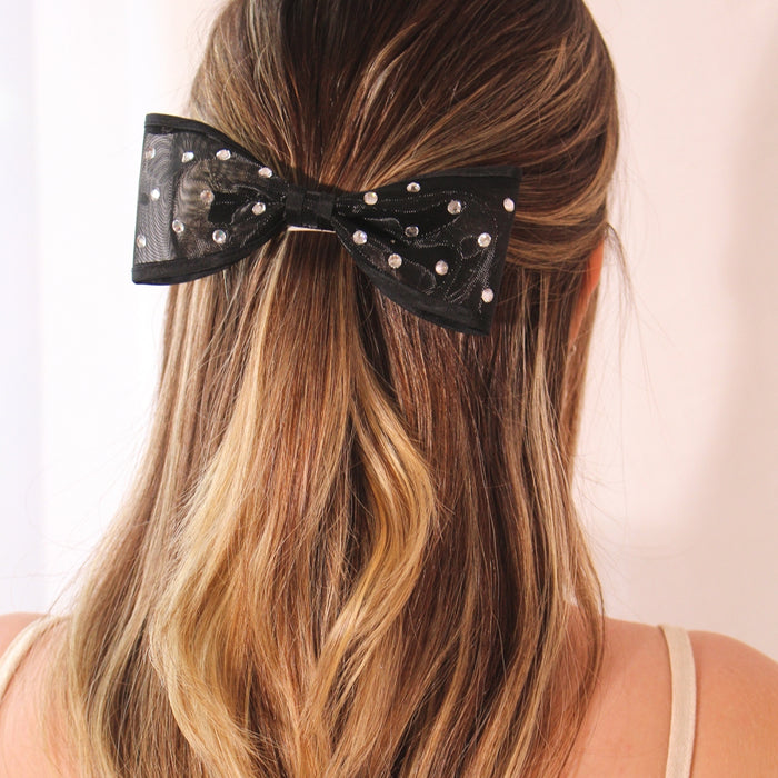 Laço de Cabelo Maria Tela Estruturada Preto Cristais