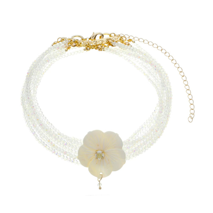 Gargantilha Jaque Flor Madrepérola Zircônia Cristais Opaline Folheada a Ouro 18k