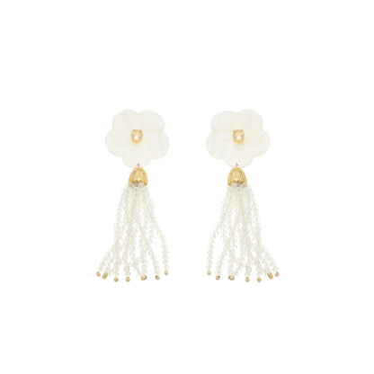 Brinco Jaque Flor Madrepérola Zircônia Cristais Opaline Folheado a Ouro 18k