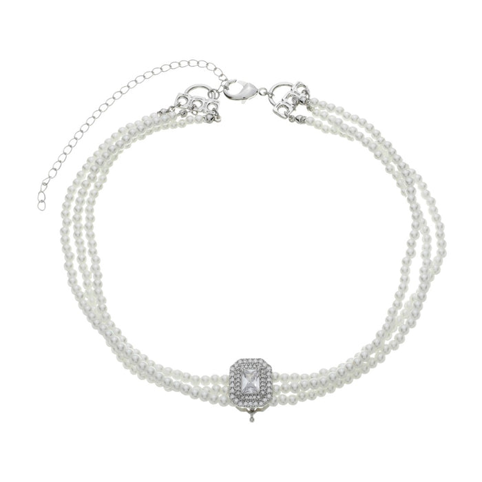 Choker Tripla Isabella Pérolas Zircônias Folheada em Ródio Branco