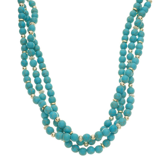 Colar Paola Esferas Howlita Turquesa Folheado a Ouro 18k