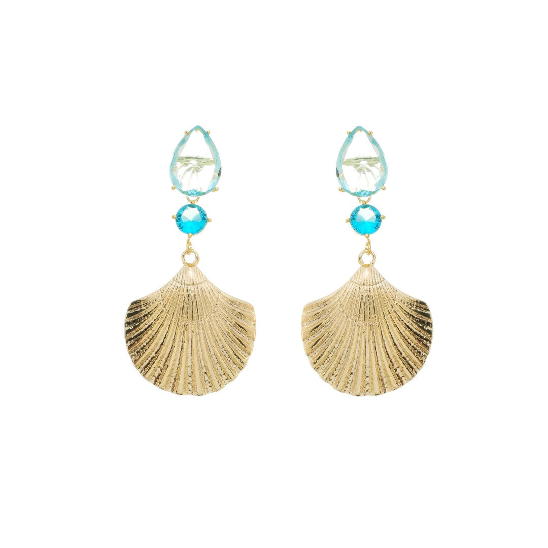 Brinco Louise Concha Gota Zircônia Acqua Folheado a Ouro 18k