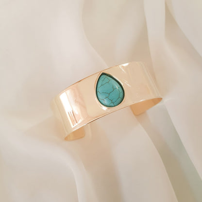 Bracelete Lorena Médio Gota Howlita Turquesa Folheado a Ouro 18k