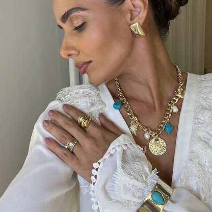 Bracelete Lorena Médio Gota Howlita Turquesa Folheado a Ouro 18k