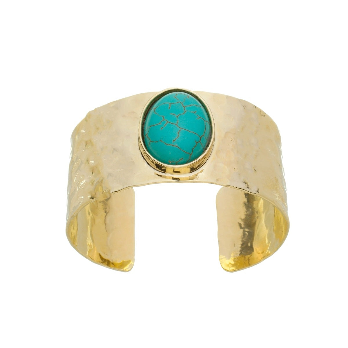 Bracelete Sabrina Largo Matelado Oval Howlita Turquesa Folheado a Ouro 18k