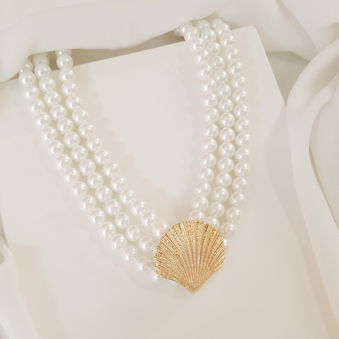 Choker Tripla Antonella Concha Pérolas Murano Folheada a Ouro 18k