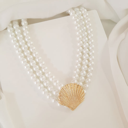 Choker Tripla Antonella Concha Pérolas Murano Folheada a Ouro 18k
