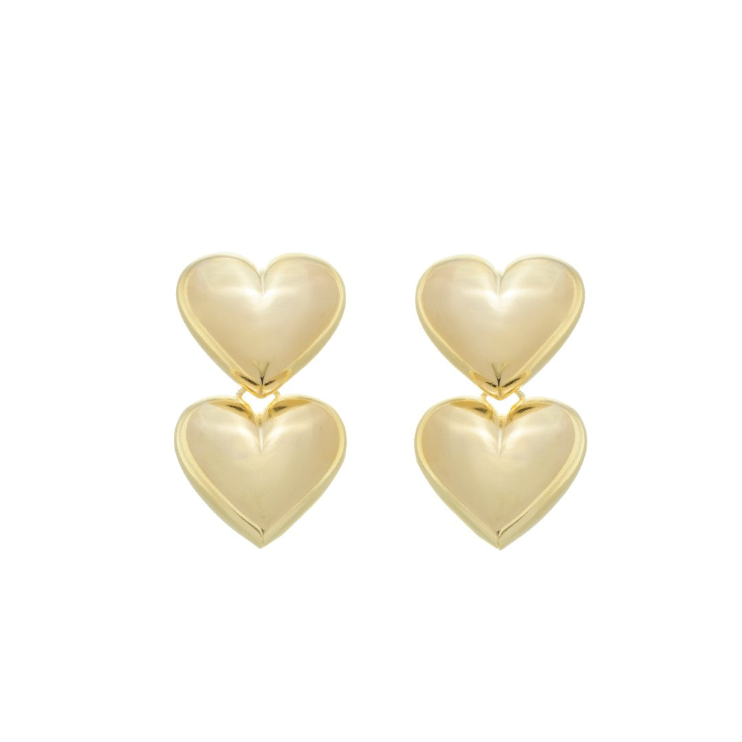Brinco Sofia Coração Bold Duplo Folheado a Ouro 18k