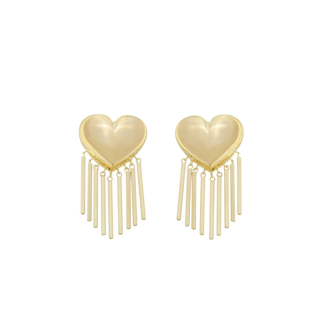 Brinco Sofia Coração Bold Franjas Folheado a Ouro 18k