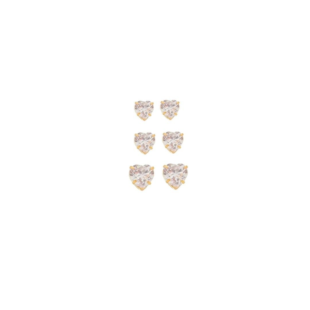 Trio de Brinco Coração Hcc Zircônia Folheado a Ouro 18k