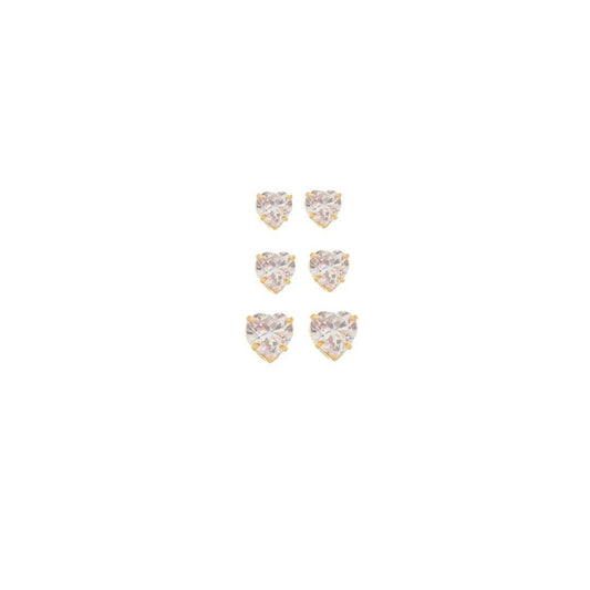 Trio de Brinco Coração Hcc Zircônia Folheado a Ouro 18k