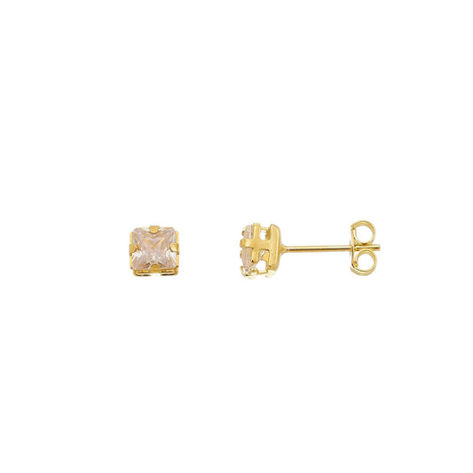 Brinco Ponto de Luz Carol Quadrado Zircônia Cristal Folheado a Ouro 18k