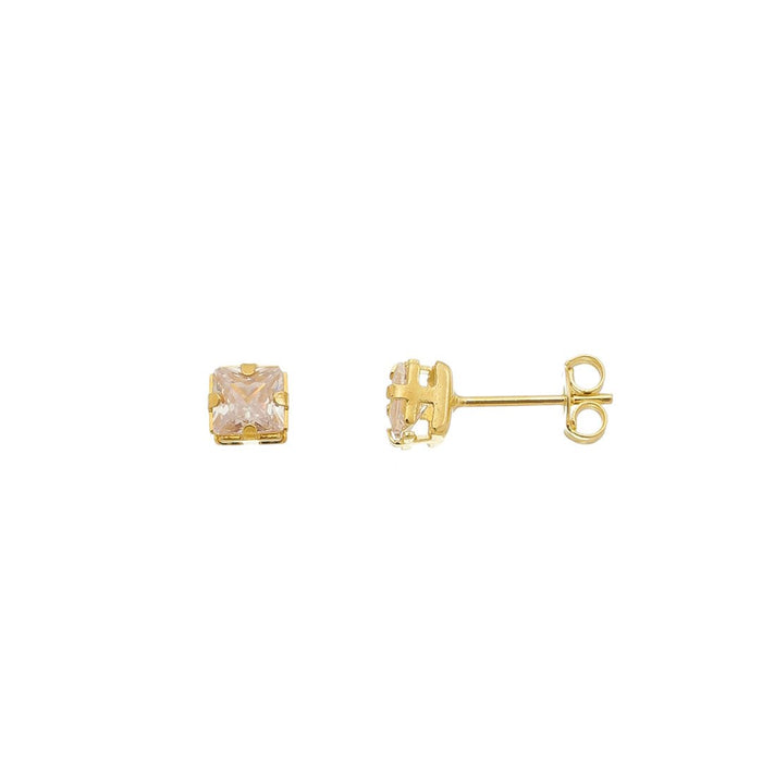 Brinco Ponto de Luz Carol Quadrado Zircônia Cristal Folheado a Ouro 18k