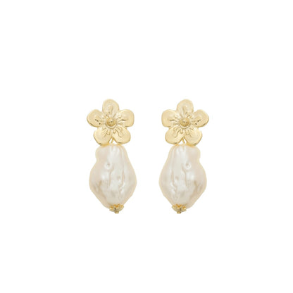 Brinco Adriana Flor Pérola de Água Doce Dourado