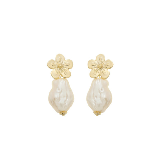 Brinco Adriana Flor Pérola de Água Doce Dourado
