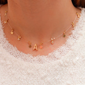 Choker Fio de Nylon Letra Inicial Paolla Mini Estrelas Folheado a Ouro 18k