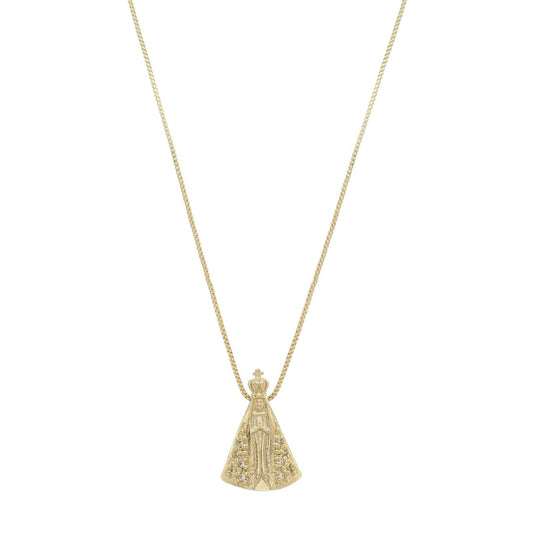 Colar Nossa Senhora Aparecida Pequena Zircônias Folheado a Ouro 18k