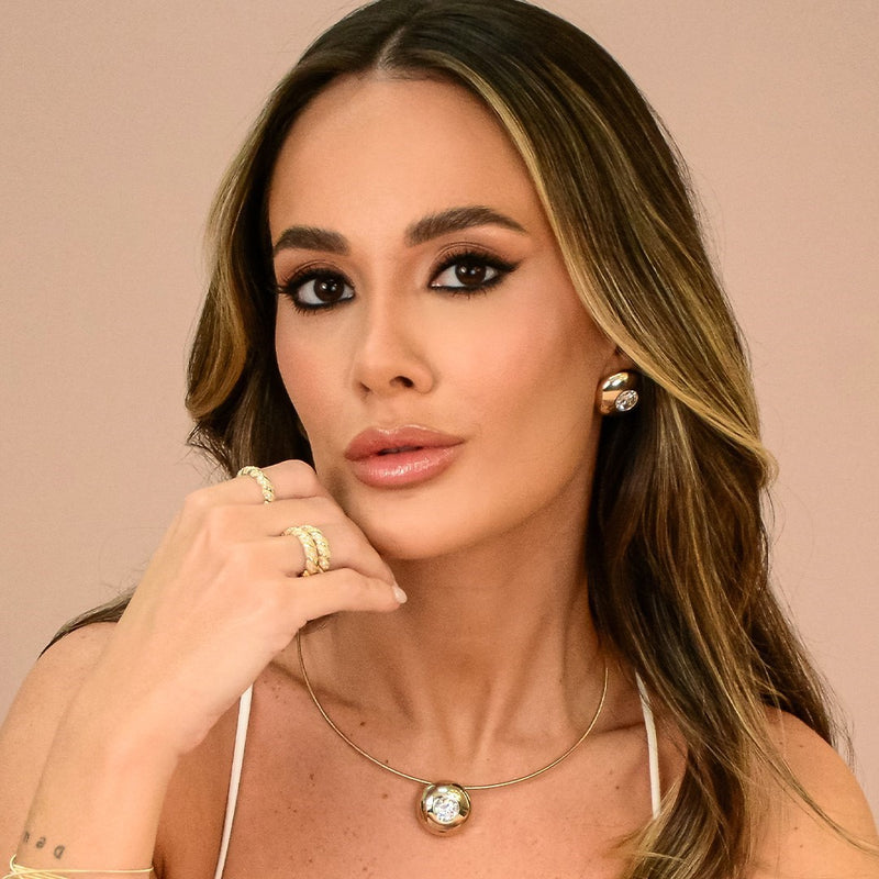 Brinco Botão Chiara Zircônia Folheado a Ouro 18k