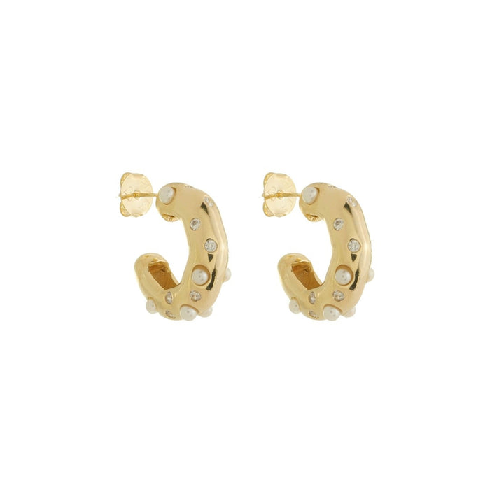 Brinco de Argola Yumi Pérolas e Zircônias Folheado a Ouro 18k