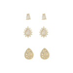 Trio de Brincos Luara Gotas Zircônias Folheado a Ouro 18k