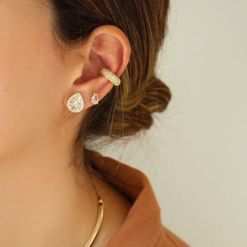 Trio de Brincos Luara Gotas Zircônias Folheado a Ouro 18k