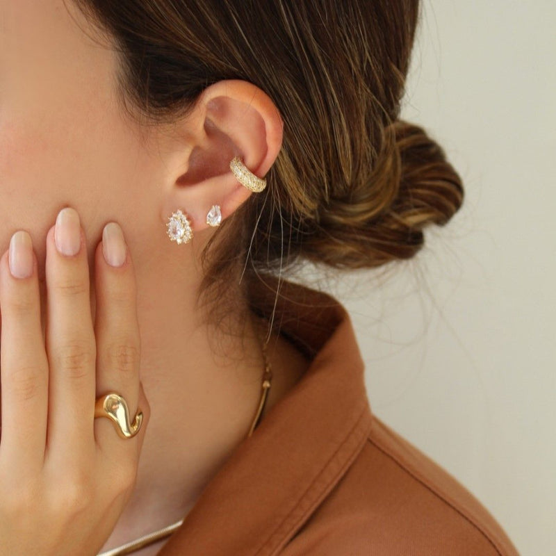 Trio de Brincos Luara Gotas Zircônias Folheado a Ouro 18k