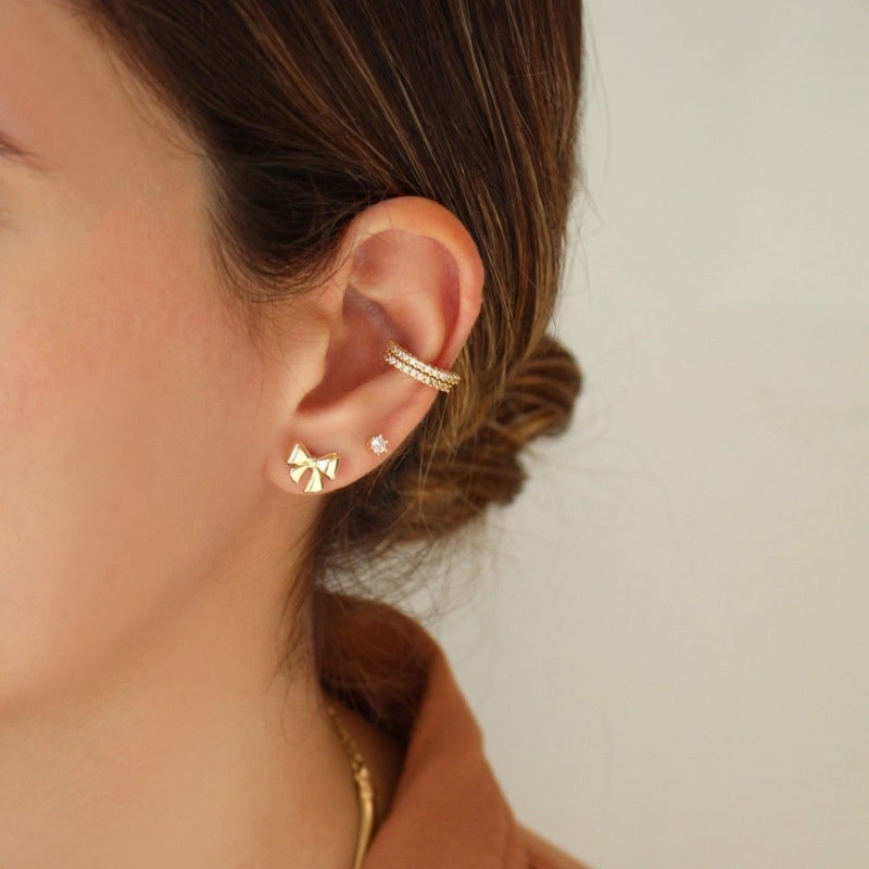 Trio de Brincos Jude Lacinho Ponto de Luz Zircônias Folheado a Ouro 18k